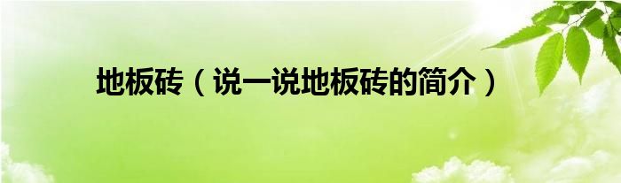 地板砖（说一说地板砖的简介）