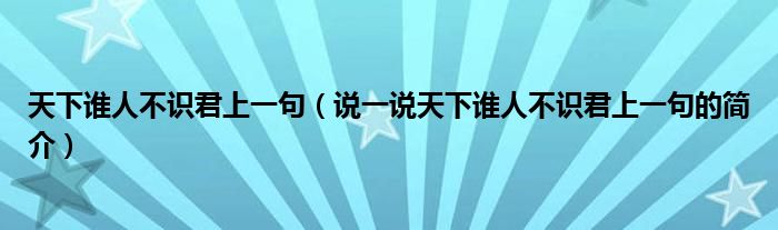 天下谁人不识君上一句（说一说天下谁人不识君上一句的简介）