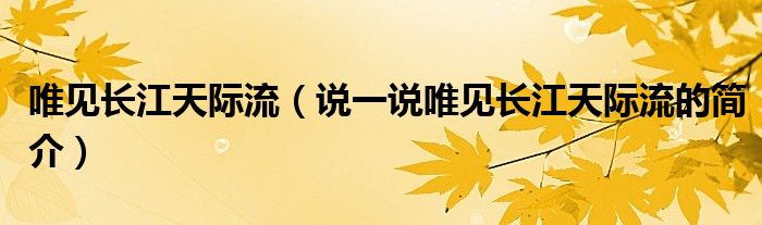 唯见长江天际流（说一说唯见长江天际流的简介）