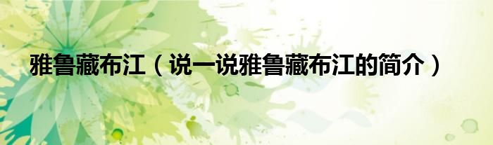 雅鲁藏布江（说一说雅鲁藏布江的简介）