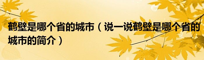 鹤壁是哪个省的城市（说一说鹤壁是哪个省的城市的简介）