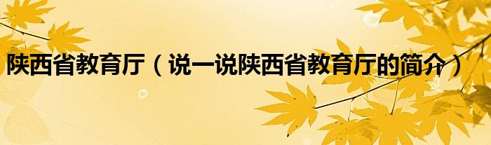 陕西省教育厅（说一说陕西省教育厅的简介）