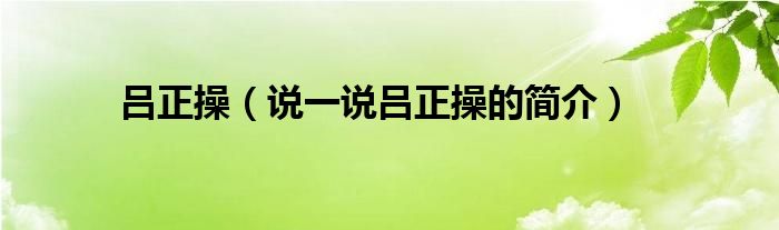 吕正操（说一说吕正操的简介）