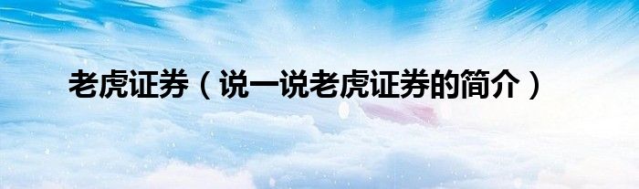 老虎证券（说一说老虎证券的简介）