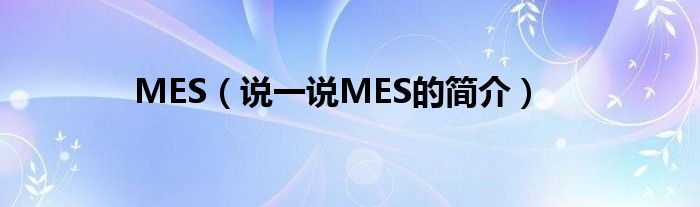 MES（说一说MES的简介）