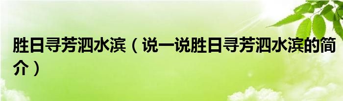 胜日寻芳泗水滨（说一说胜日寻芳泗水滨的简介）