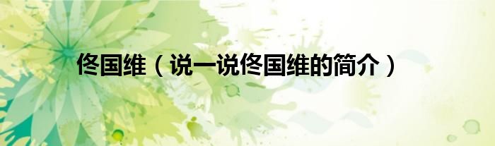 佟国维（说一说佟国维的简介）