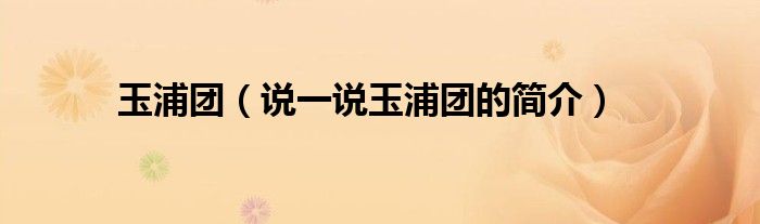 玉浦团（说一说玉浦团的简介）