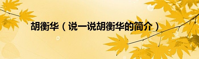 胡衡华（说一说胡衡华的简介）
