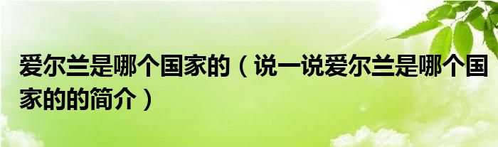 爱尔兰是哪个国家的（说一说爱尔兰是哪个国家的的简介）