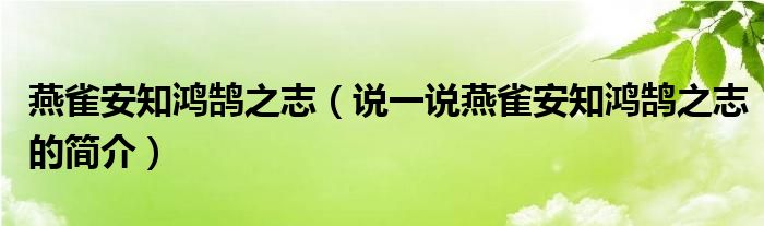 燕雀安知鸿鹄之志（说一说燕雀安知鸿鹄之志的简介）