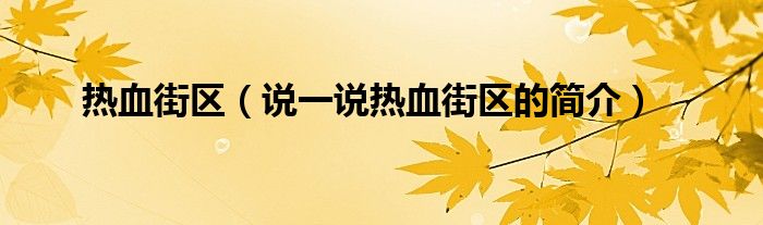 热血街区（说一说热血街区的简介）