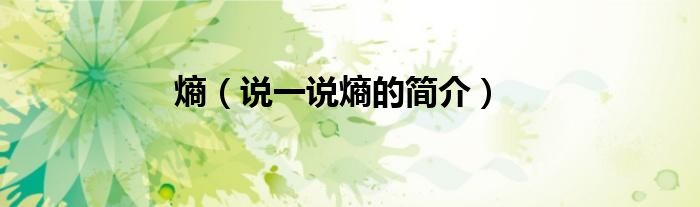 熵（说一说熵的简介）