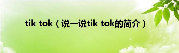 tik tok（说一说tik tok的简介）
