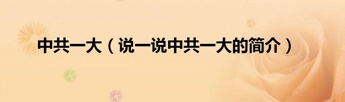 中共一大（说一说中共一大的简介）