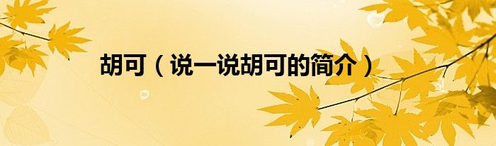 胡可（说一说胡可的简介）