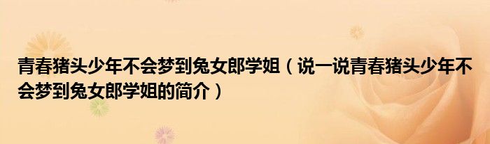 青春猪头少年不会梦到兔女郎学姐（说一说青春猪头少年不会梦到兔女郎学姐的简介）