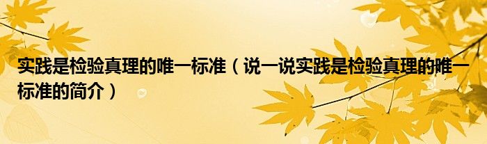 实践是检验真理的唯一标准（说一说实践是检验真理的唯一标准的简介）