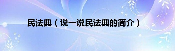 民法典（说一说民法典的简介）