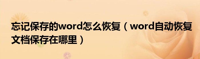 忘记保存的word怎么恢复（word自动恢复文档保存在哪里）