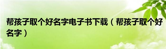 帮孩子取个好名字电子书下载（帮孩子取个好名字）
