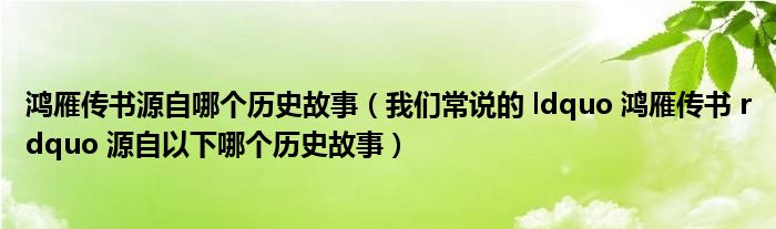 鸿雁传书源自哪个历史故事（我们常说的 ldquo 鸿雁传书 rdquo 源自以下哪个历史故事）