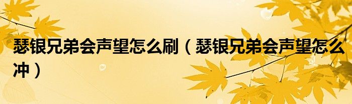 瑟银兄弟会声望怎么刷（瑟银兄弟会声望怎么冲）