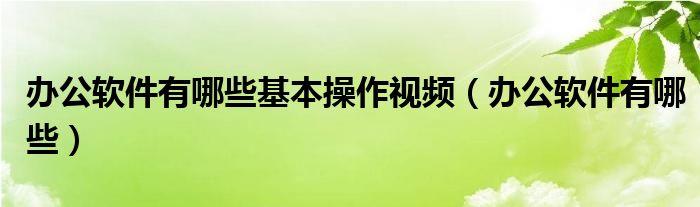 办公软件有哪些基本操作视频（办公软件有哪些）