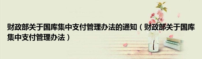 财政部关于国库集中支付管理办法的通知（财政部关于国库集中支付管理办法）