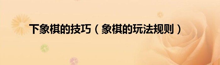 下象棋的技巧（象棋的玩法规则）