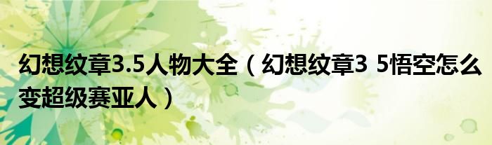 幻想纹章3.5人物大全（幻想纹章3 5悟空怎么变超级赛亚人）