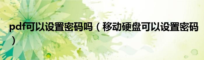 pdf可以设置密码吗（移动硬盘可以设置密码）