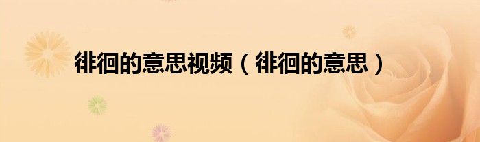 徘徊的意思视频（徘徊的意思）