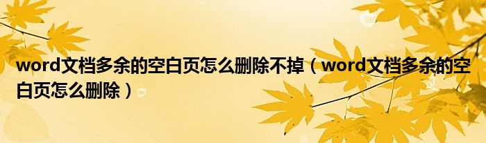 word文档多余的空白页怎么删除不掉（word文档多余的空白页怎么删除）