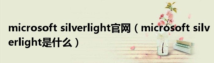 microsoft silverlight官网（microsoft silverlight是什么）