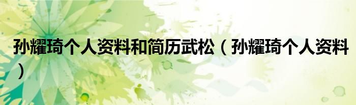 孙耀琦个人资料和简历武松（孙耀琦个人资料）