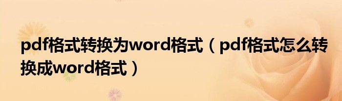 pdf格式转换为word格式（pdf格式怎么转换成word格式）