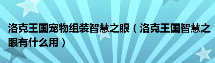 洛克王国宠物组装智慧之眼（洛克王国智慧之眼有什么用）