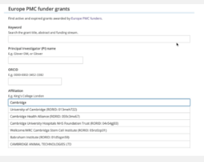 Europe PMC将ROR整合到其GrantFinder中