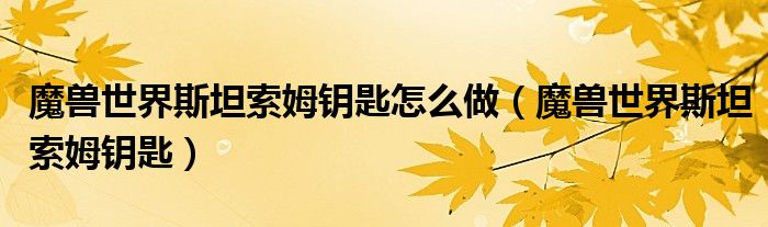 魔兽世界斯坦索姆钥匙怎么做（魔兽世界斯坦索姆钥匙）