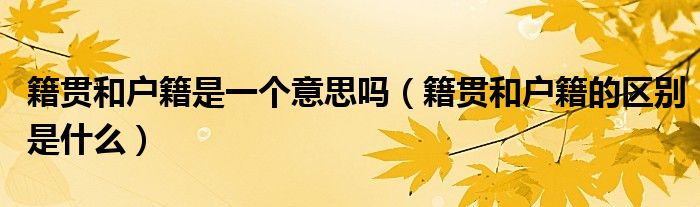 籍贯和户籍是一个意思吗（籍贯和户籍的区别是什么）