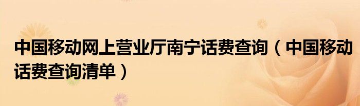 中国移动网上营业厅南宁话费查询（中国移动话费查询清单）