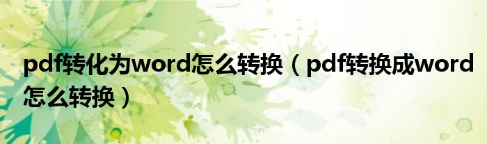 pdf转化为word怎么转换（pdf转换成word怎么转换）