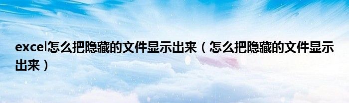 excel怎么把隐藏的文件显示出来（怎么把隐藏的文件显示出来）