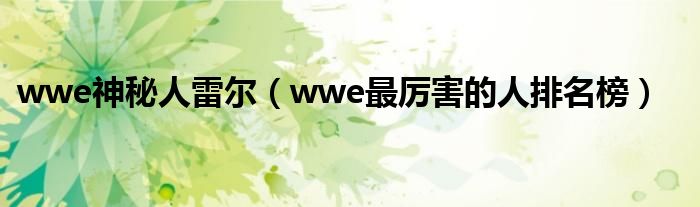 wwe神秘人雷尔（wwe最厉害的人排名榜）
