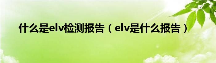 什么是elv检测报告（elv是什么报告）