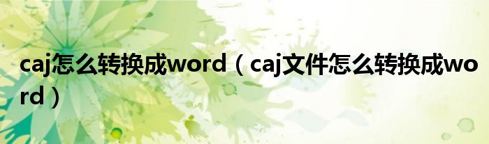 caj怎么转换成word（caj文件怎么转换成word）