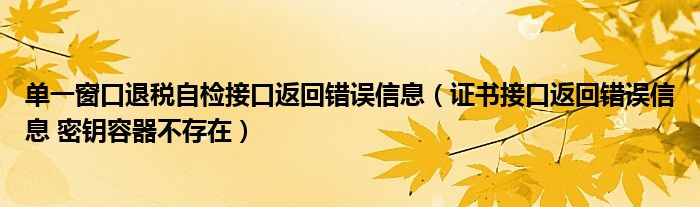 单一窗口退税自检接口返回错误信息（证书接口返回错误信息 密钥容器不存在）