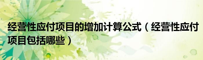 经营性应付项目的增加计算公式（经营性应付项目包括哪些）
