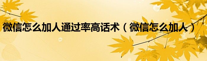 微信怎么加人通过率高话术（微信怎么加人）